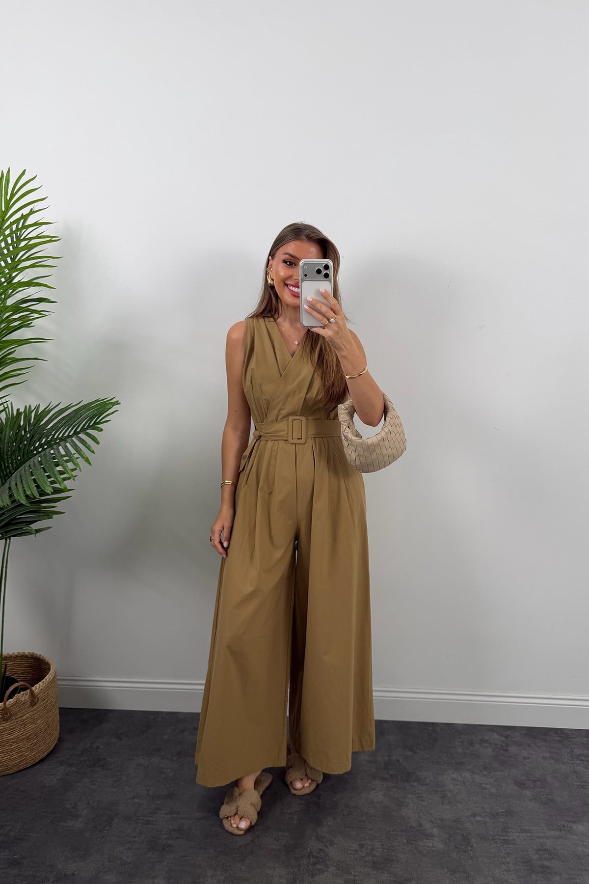 Premium Seri Kemerli Bol Paça Safari Tulum Olive