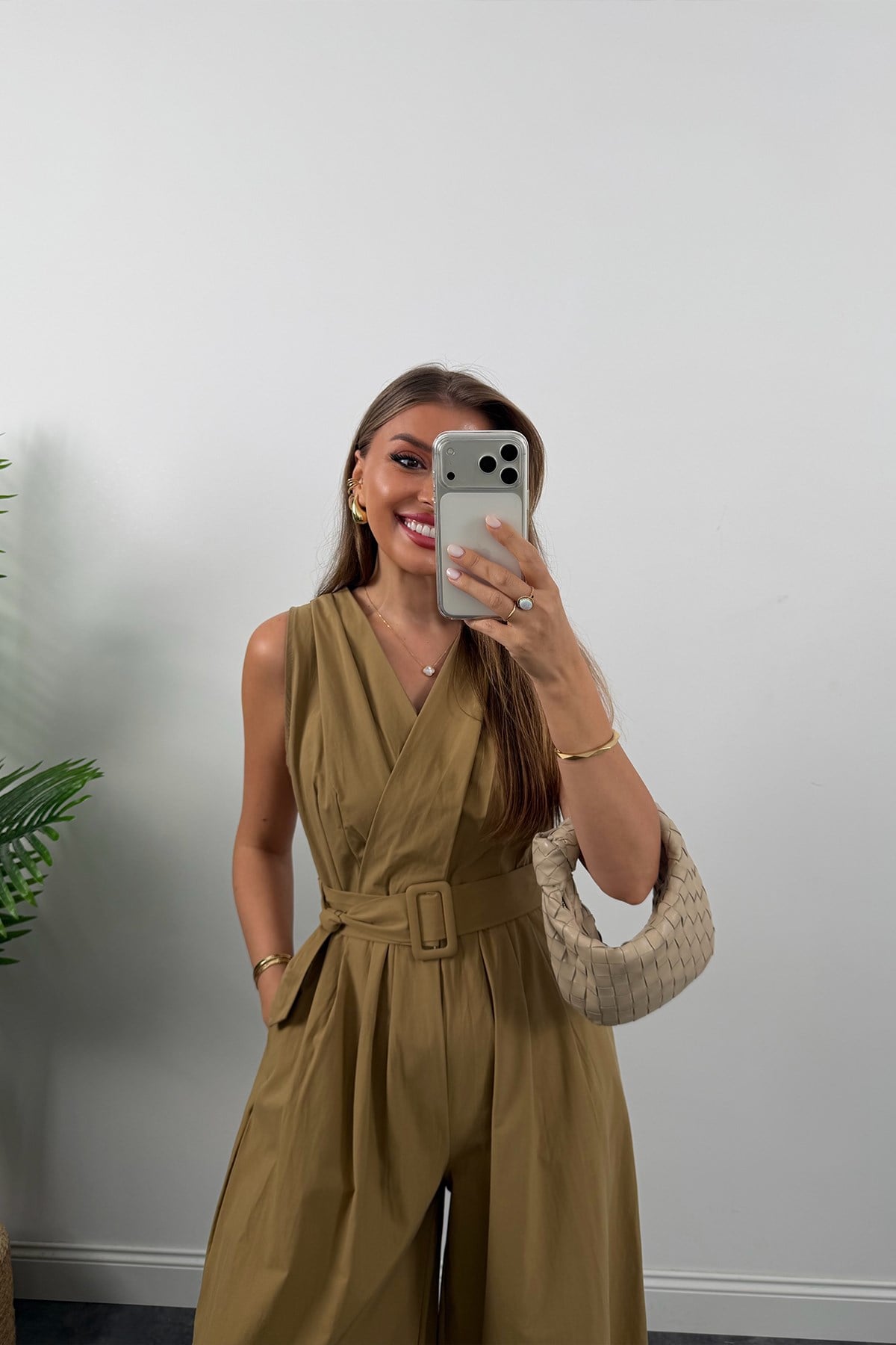 Premium Seri Kemerli Bol Paça Safari Tulum Olive