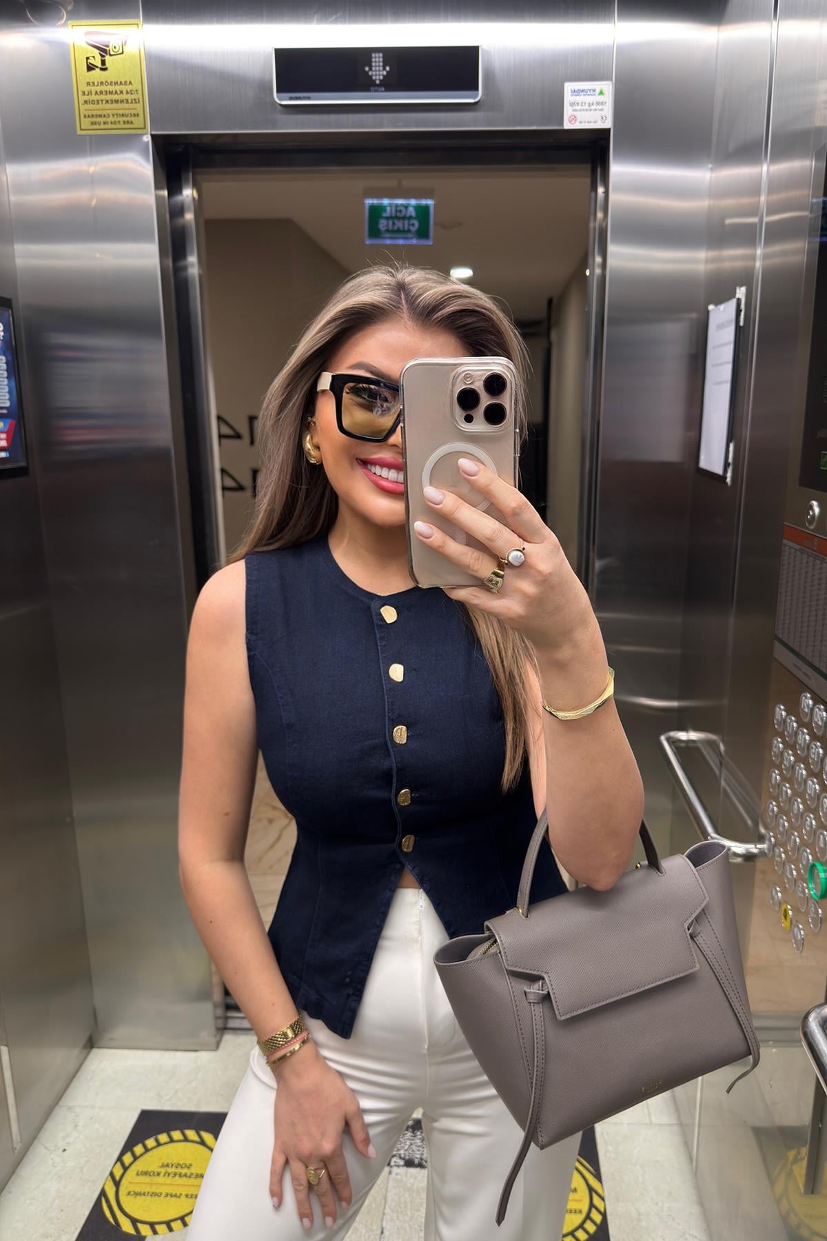 Premium Seri Likralı Gold Düğmeli Jean Yelek