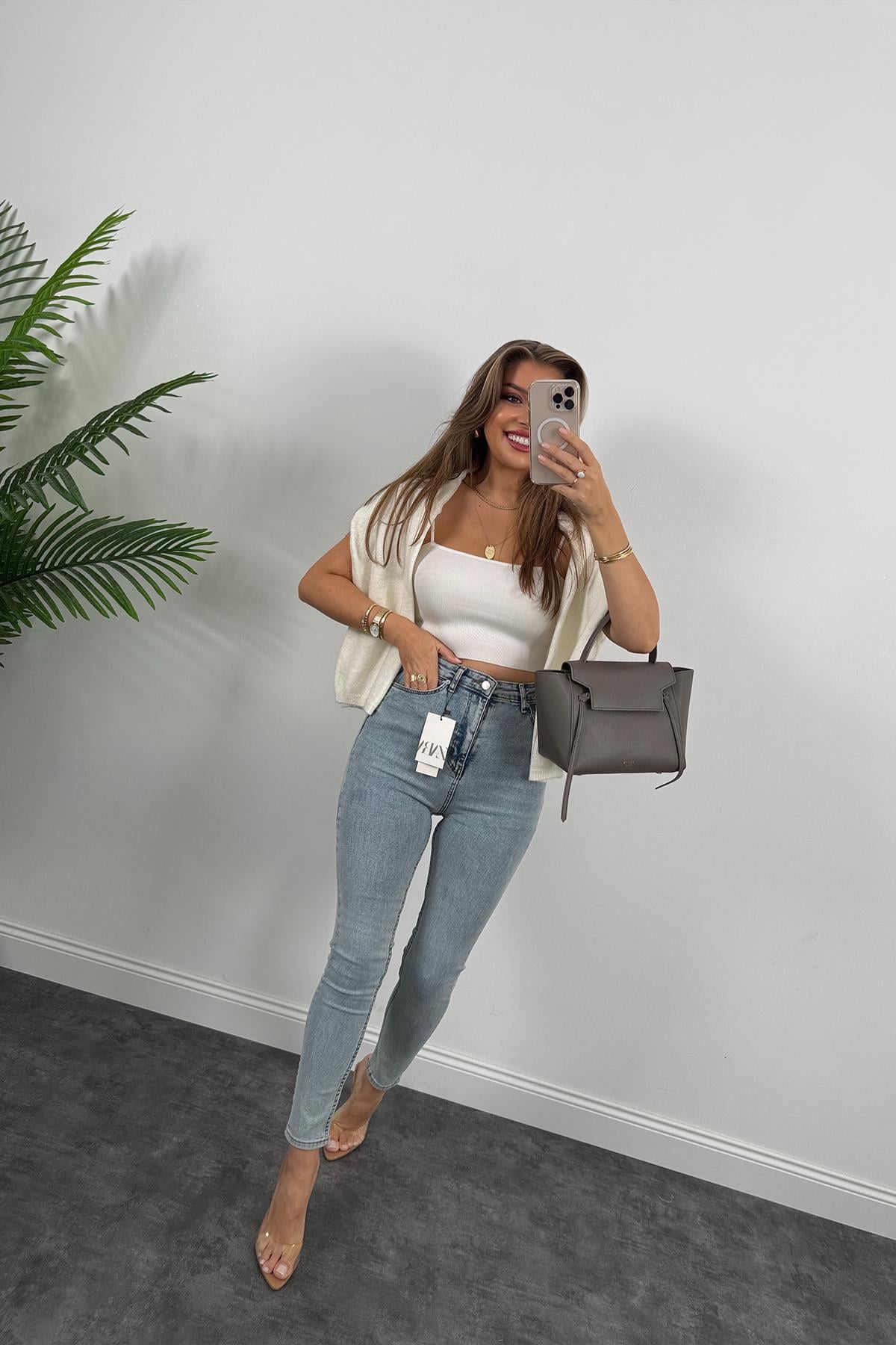 Premium Seri Likralı Yüksek Bel Skinny Jean Light Blue