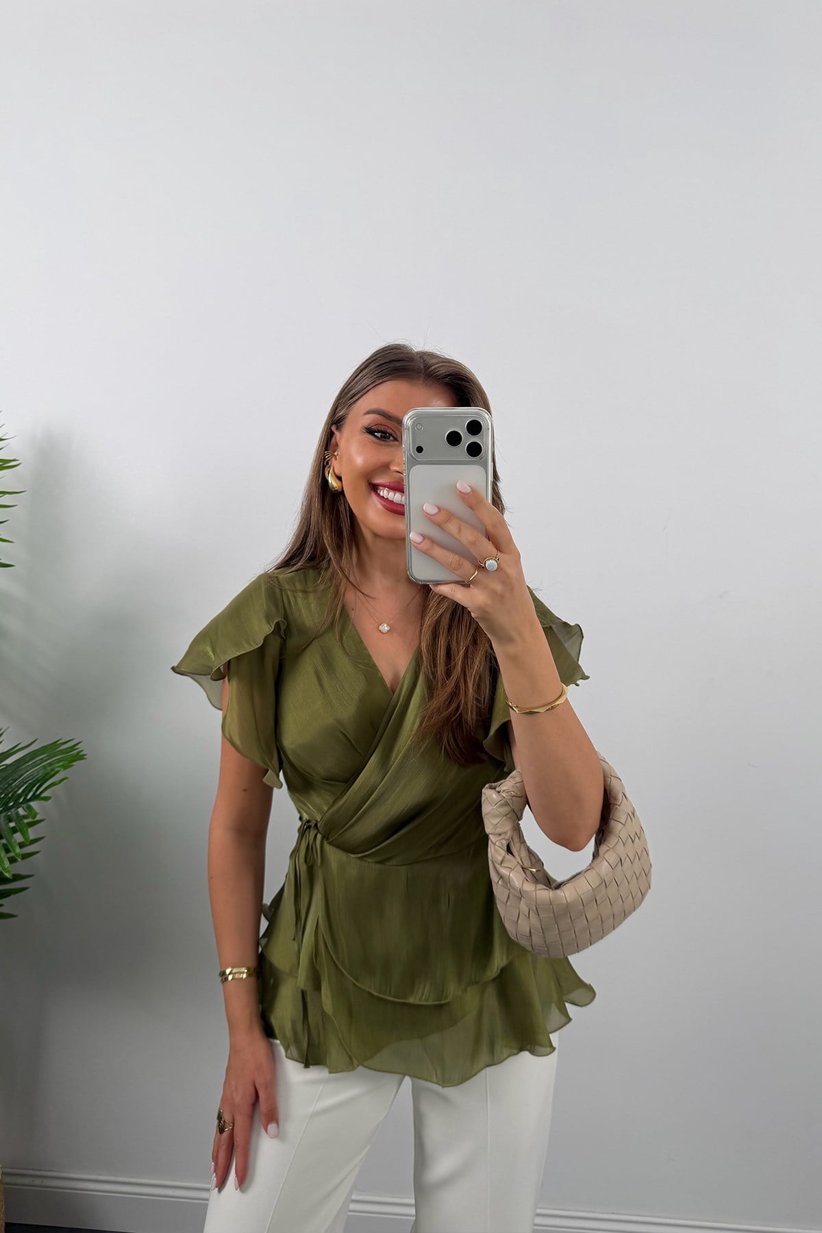Premium Seri Organze Kumaş Valonlu Bluz Yeşil