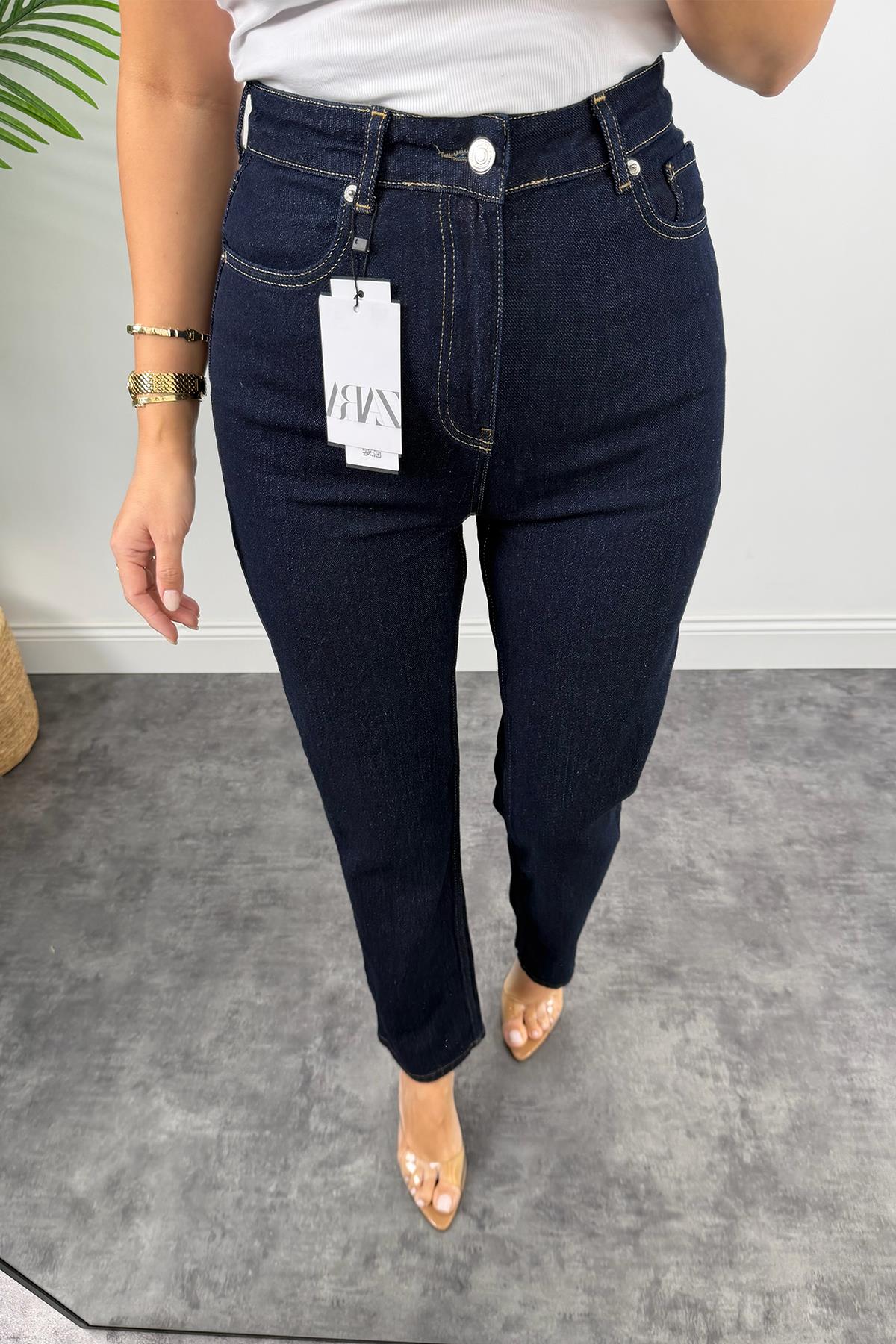 Premium Seri Paçası Dikişli Bf Jean Pantolon Lacivert 1007
