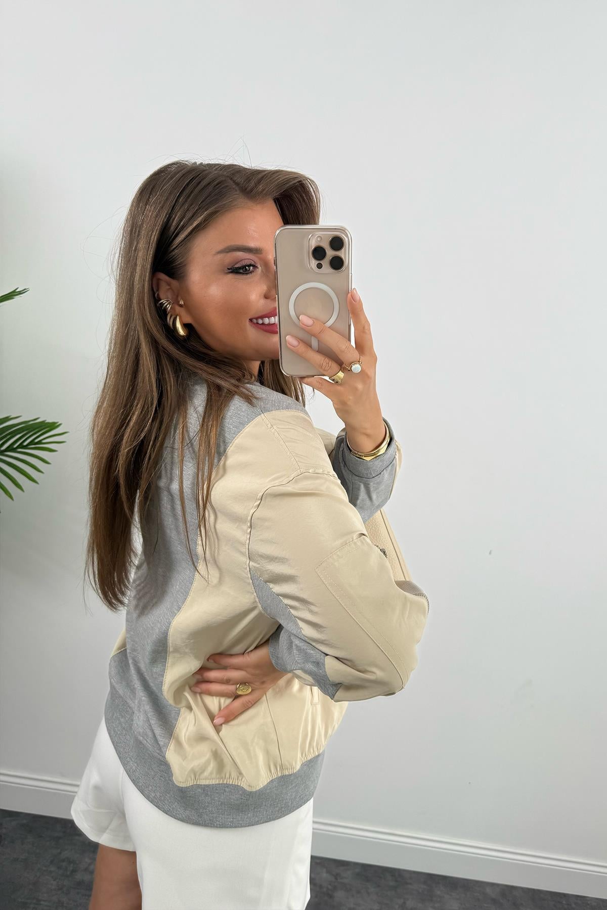 Premium Seri Paraşüt Garnili Tasarım Sweat Taş