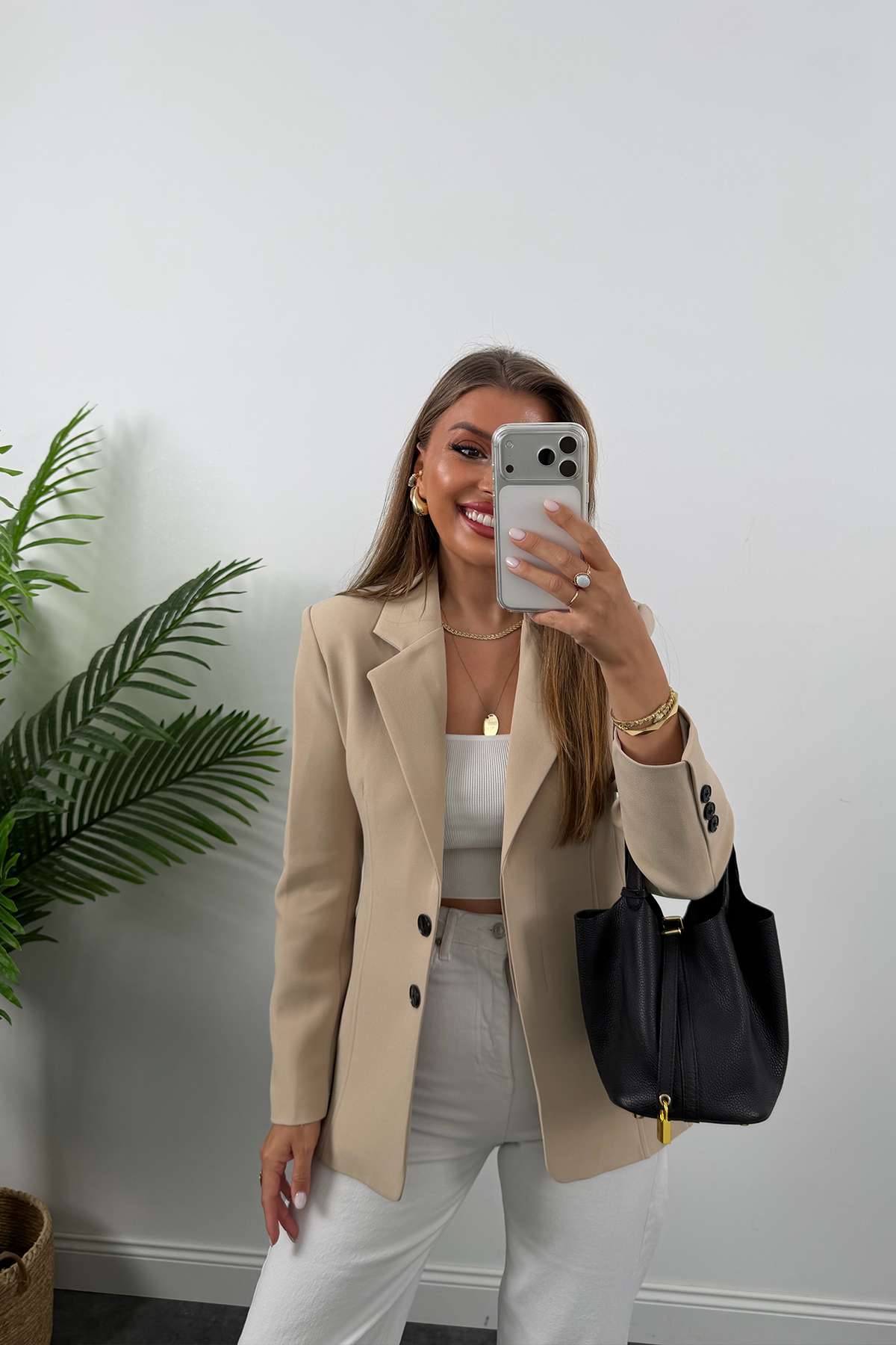 Premium Seri Pensli Kemerli Oturtma Blazer Ceket Taş
