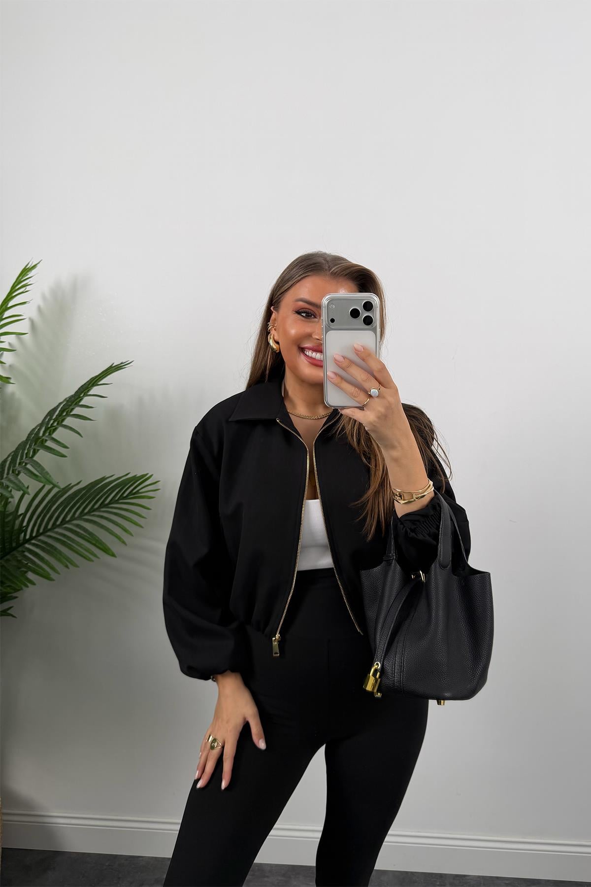 Premium Seri Poliviskon Bomber Ceket Siyah