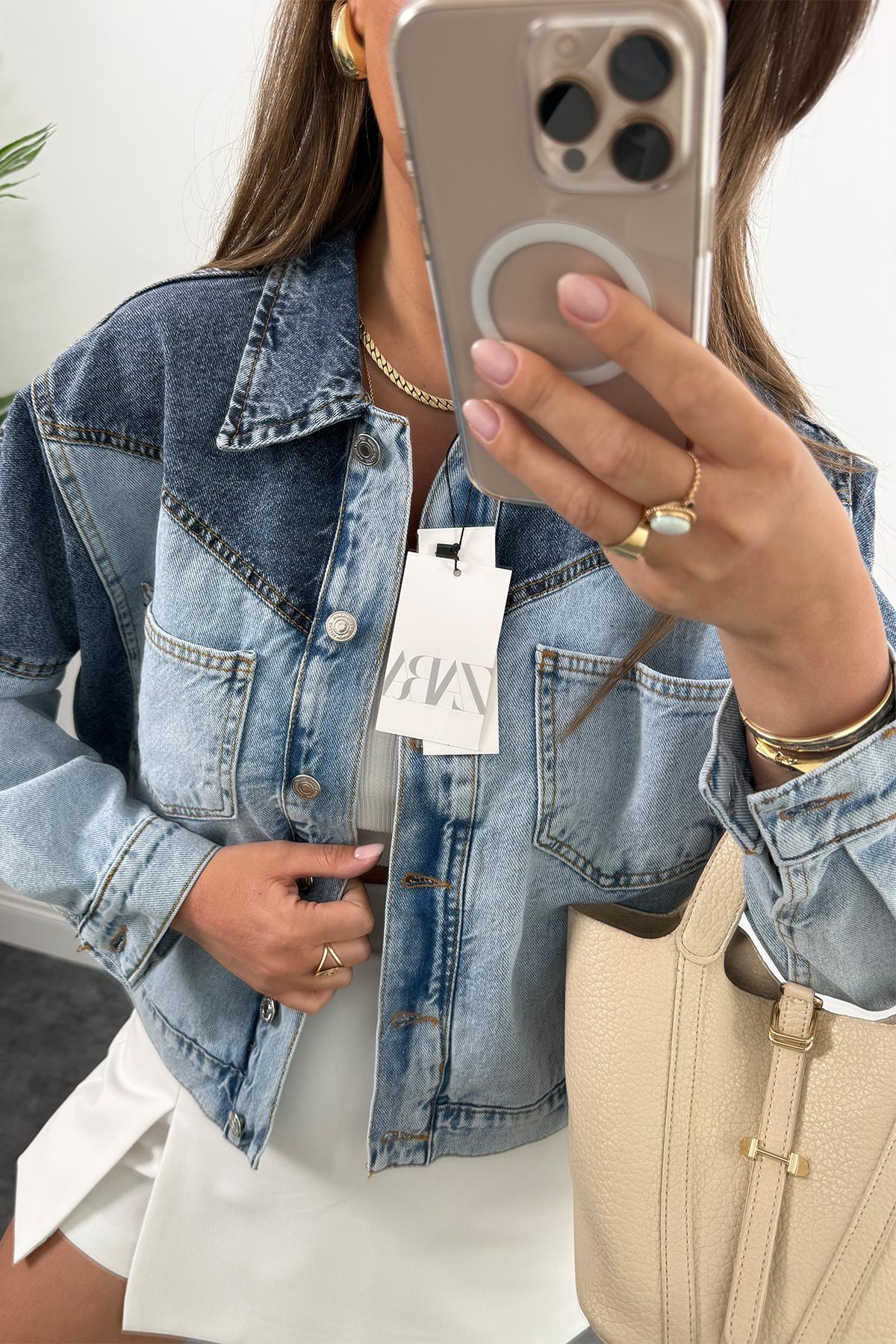 Premium Seri Renk Geçişli Retro Jean Ceket