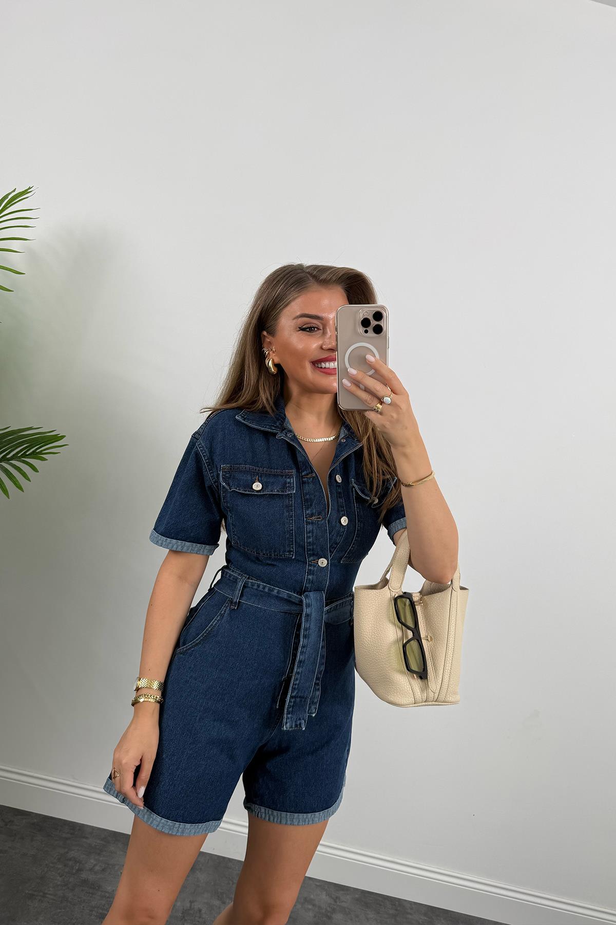 Premium Seri Şehir boy Jean Şort Tulum