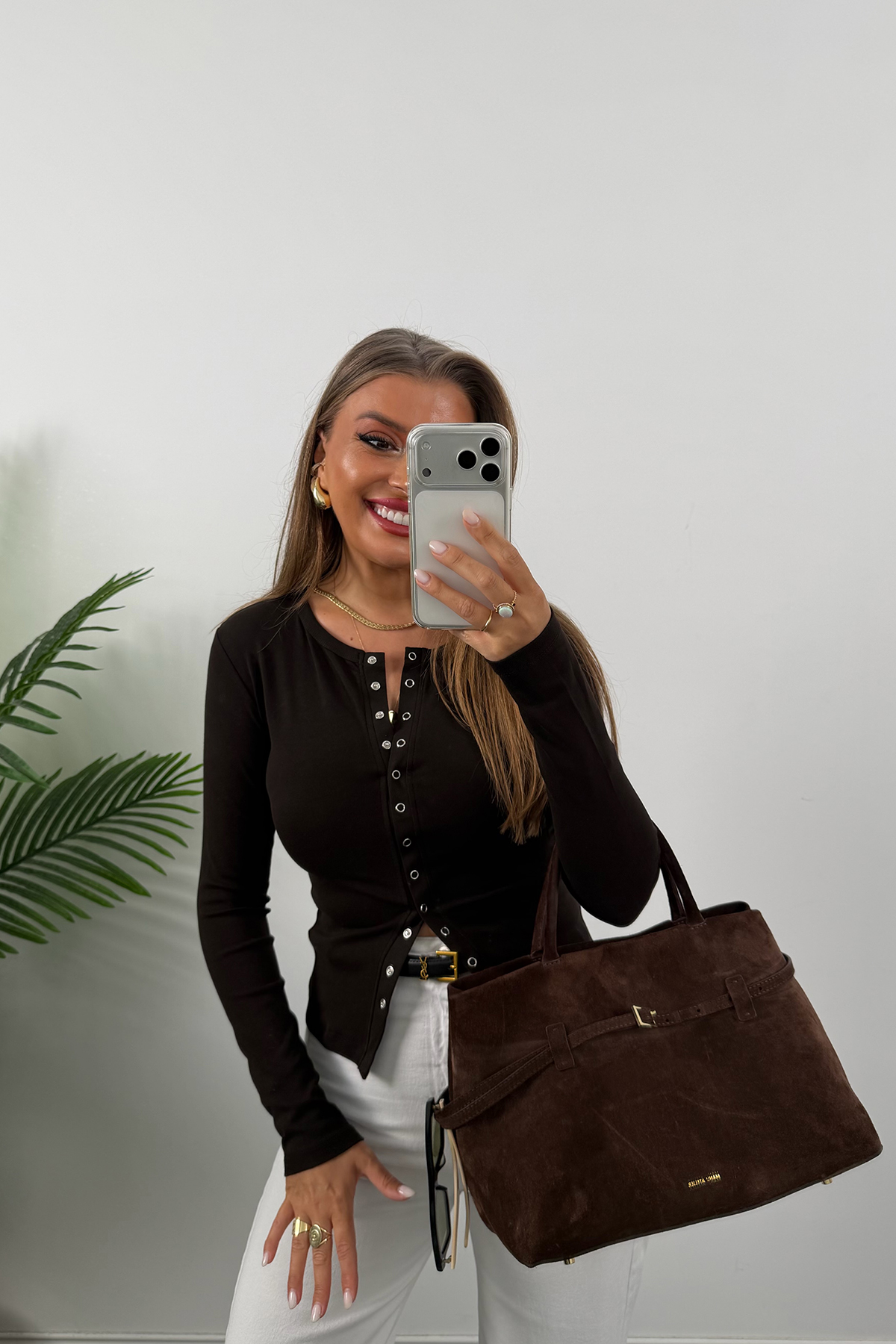 Premium Seri Tam Pamuklu Full Çıtçıtlı Uzun Kol Basic Acı Kahve