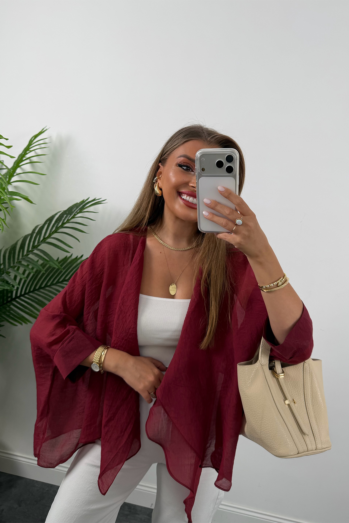 Premium Seri Uçuşan Kumaş Tensel Pelerin Bluz Bordo