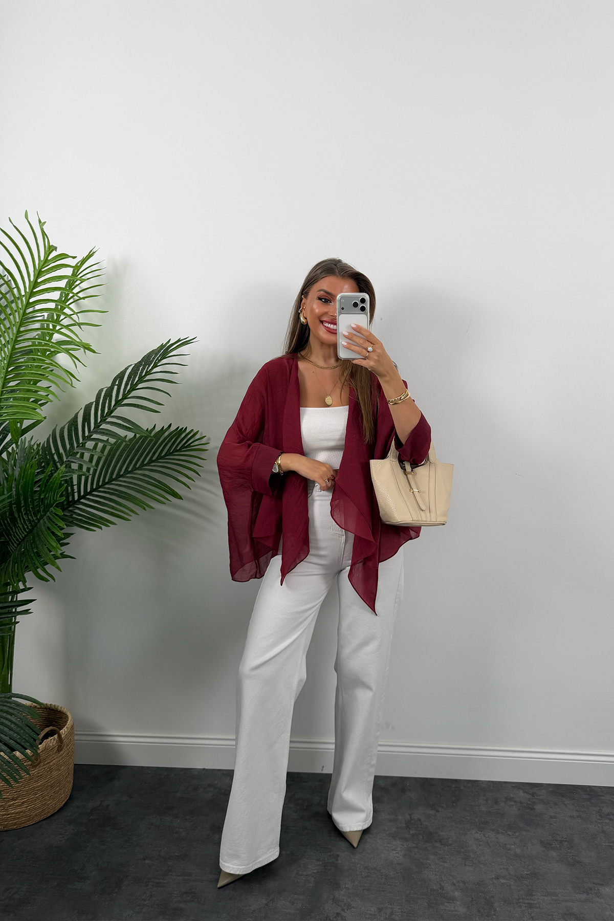 Premium Seri Uçuşan Kumaş Tensel Pelerin Bluz Bordo
