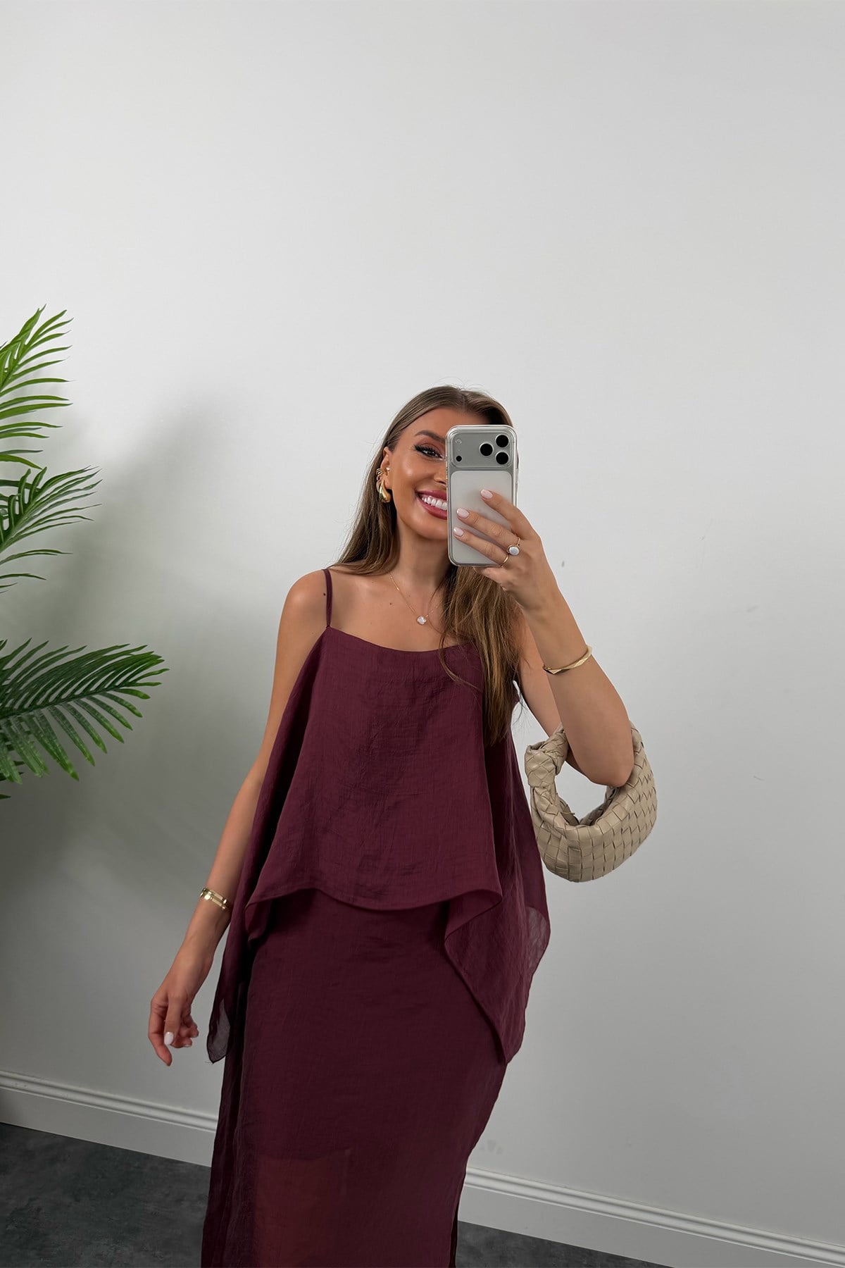 Premium Seri Uçuşan Tasarım Tensel Elbise Bordo