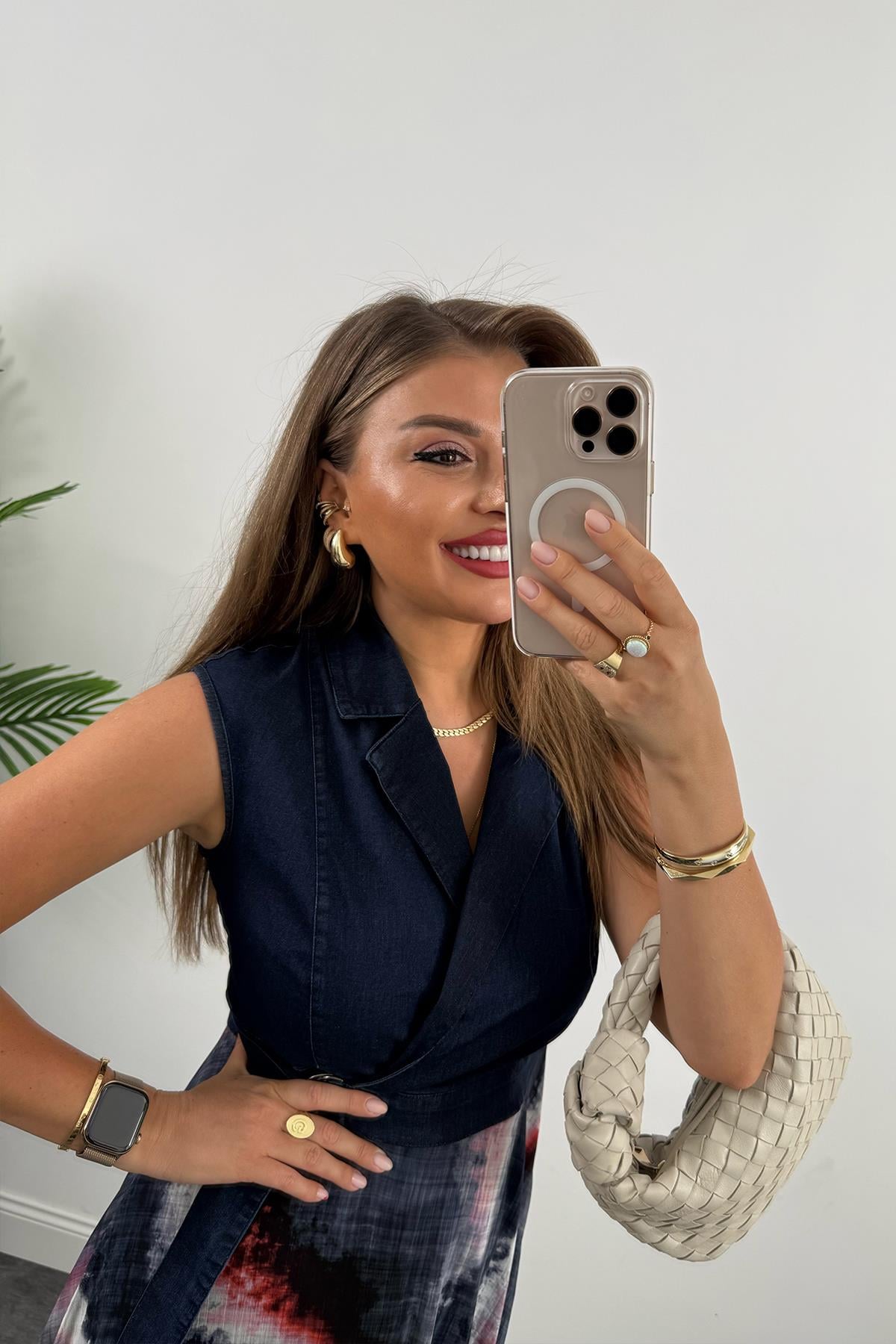 Premium Seri Üstü Jean Altı Şifon Tasarım Midi Boy Elbise