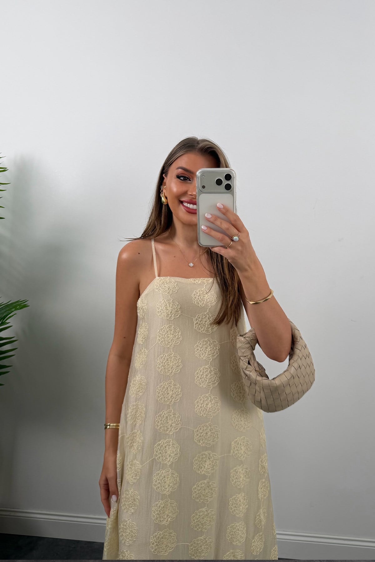 Premium Seri Üstü Nakışlı Maxi Tensel Elbise Bebek Sarı