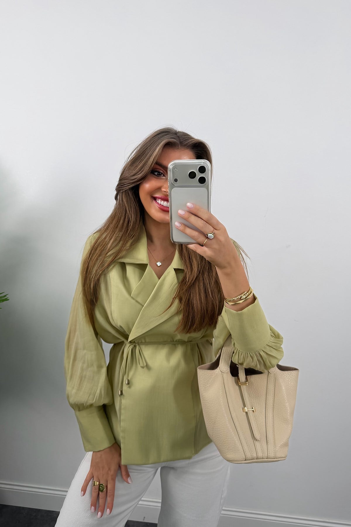 Premium Seri Vatkalı Kruvaze Tensel Bluz Adaçayı