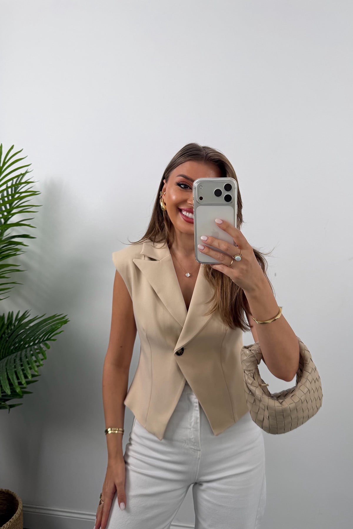 Premium Seri Vatkalı Tek Düğme Yelek Taş