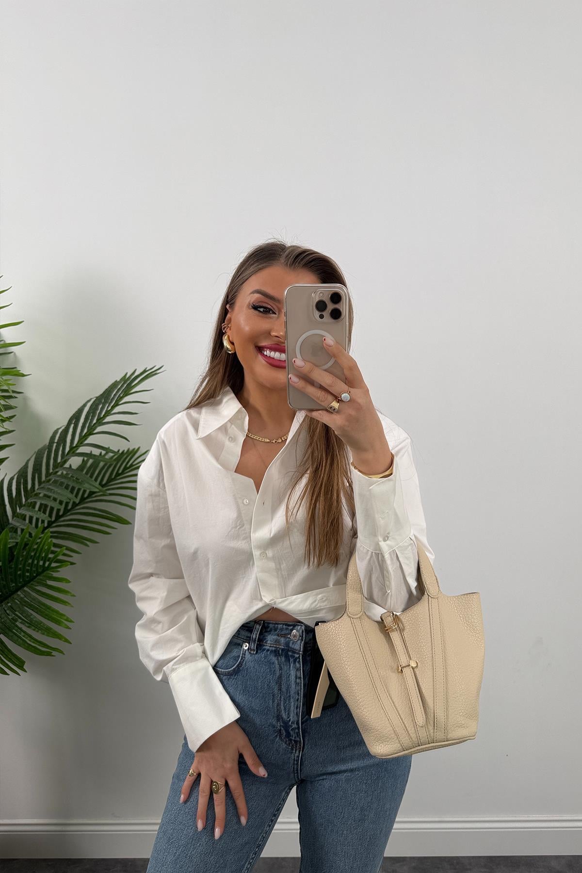Premium Seri Vatkalı Tok Kumaş Beyaz Gömlek