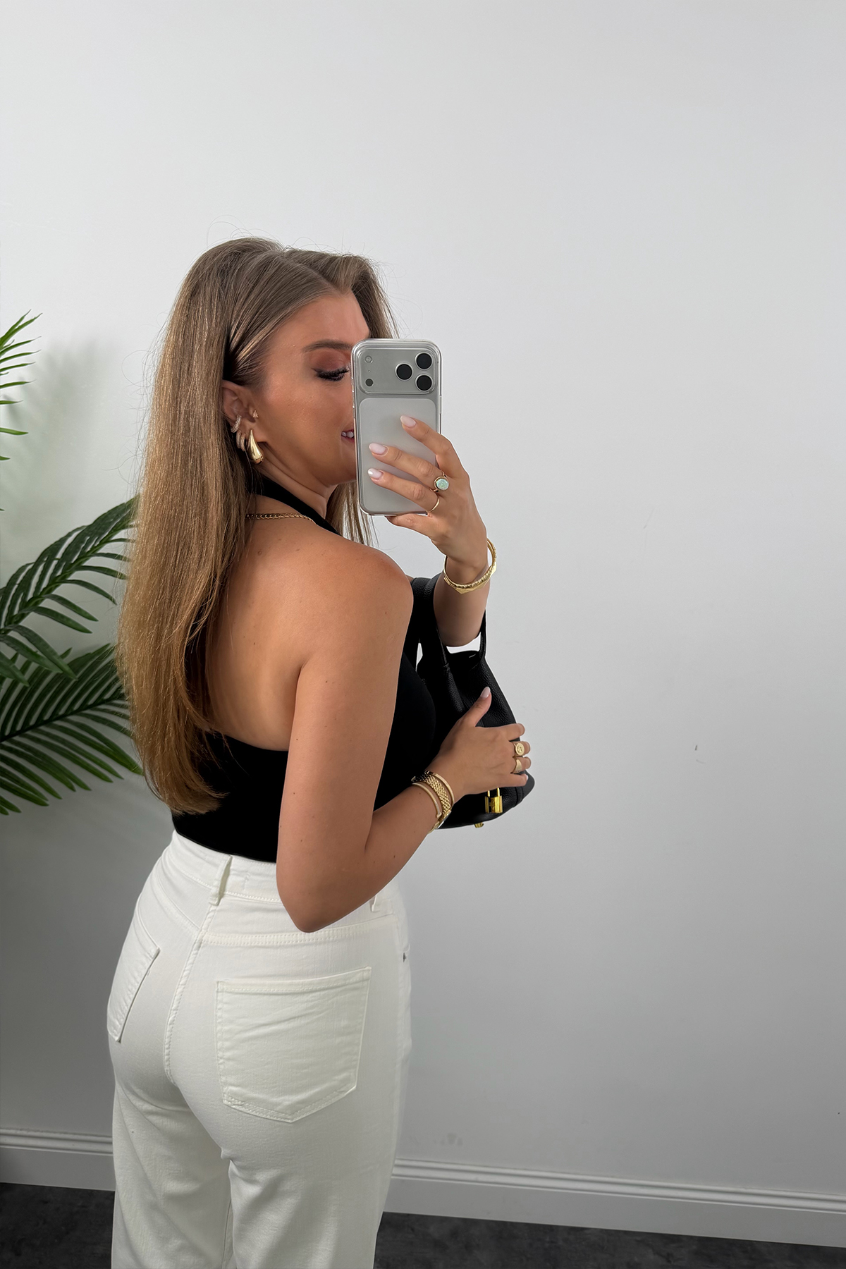 Premium Seri Yüksek Bel Palazzo Jean Beyaz