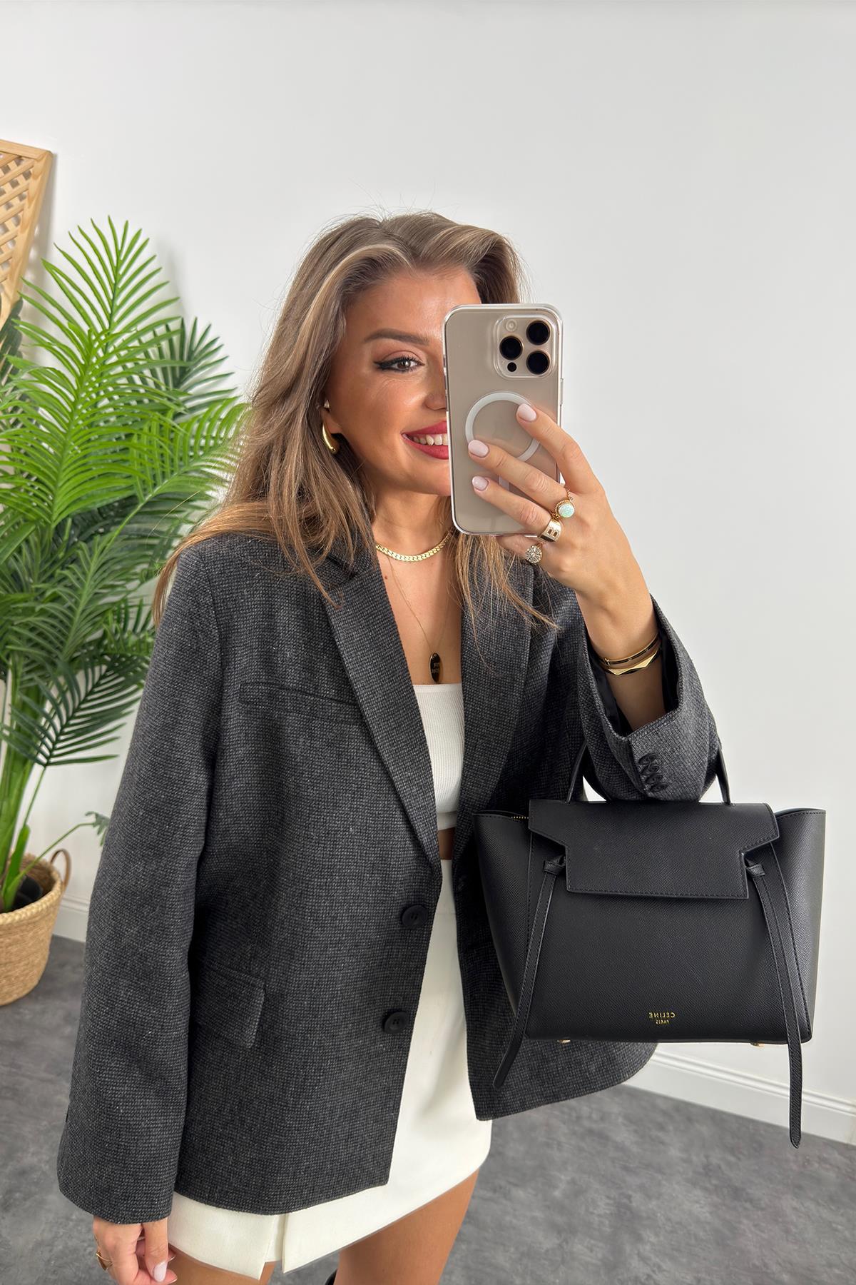 Premium Seri Yünlü Blazer Ceket Antrasit