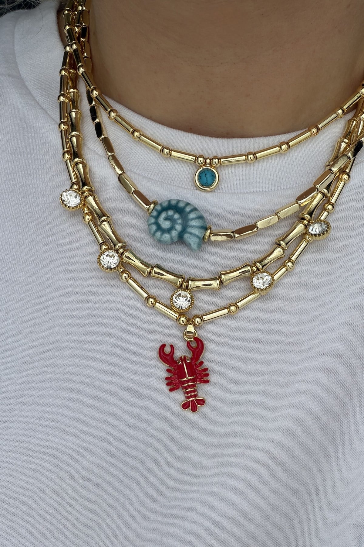 Turkuaz Taşlı Gold Kolye