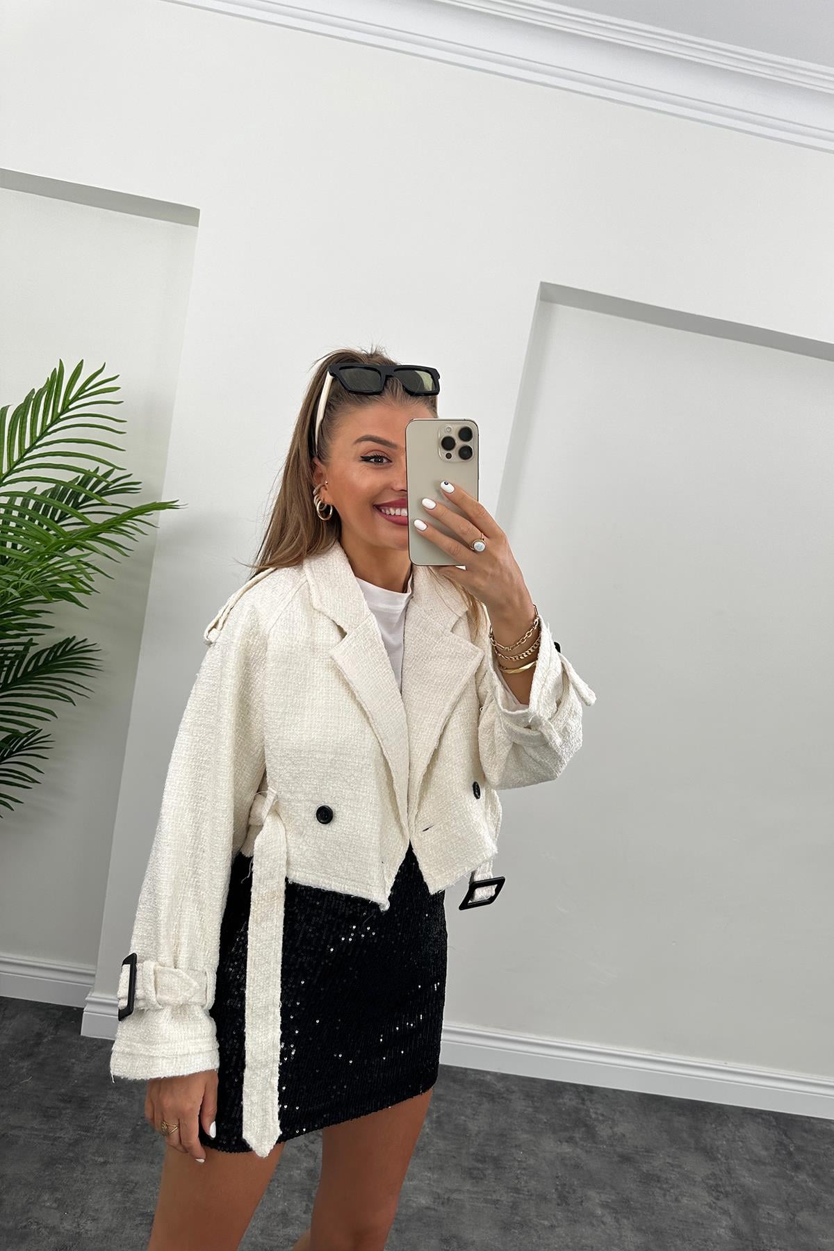 Tüvit Biker Ceket Ekru