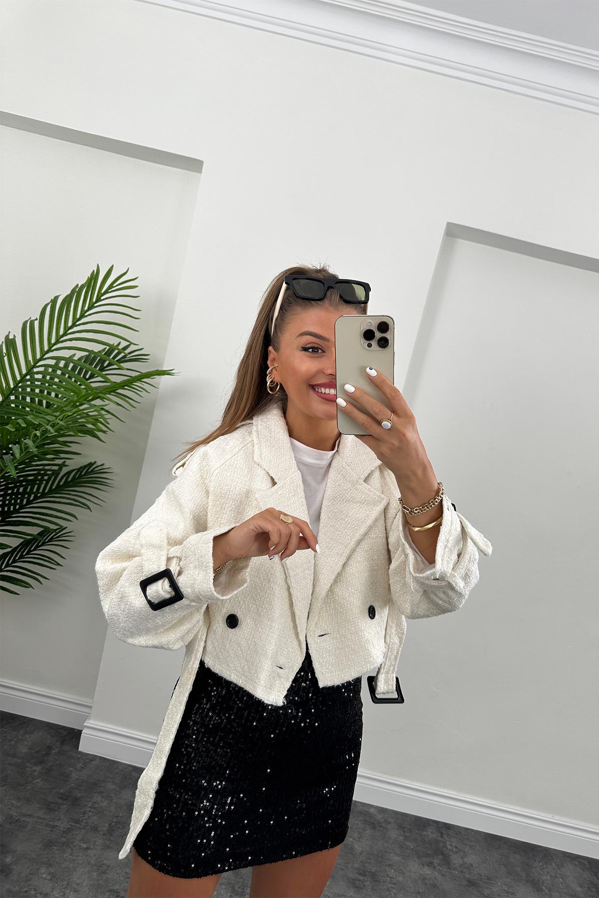 Tüvit Biker Ceket Ekru