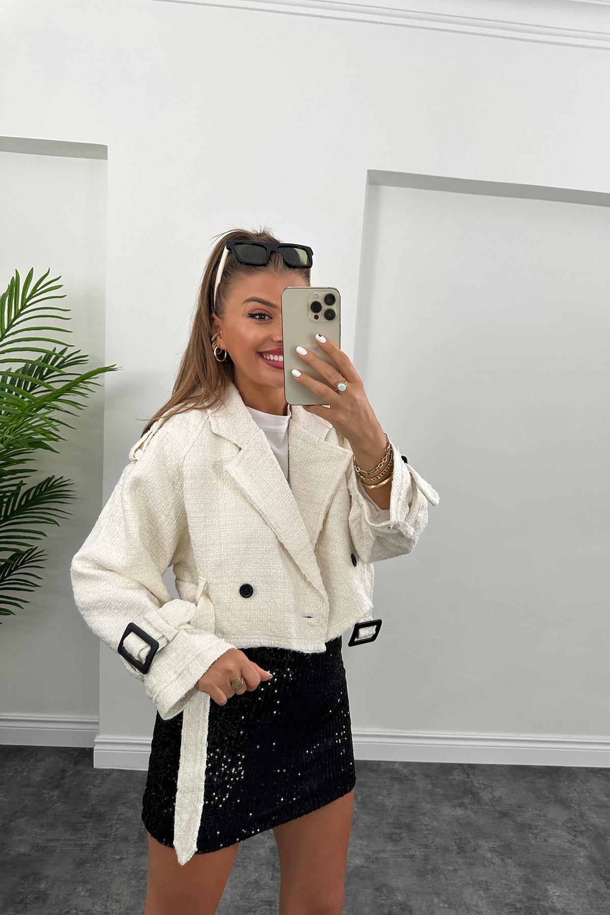 Tüvit Biker Ceket Ekru