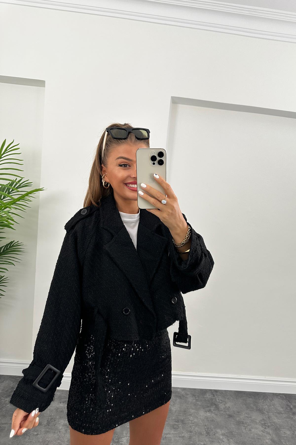 Tüvit Biker Ceket Siyah