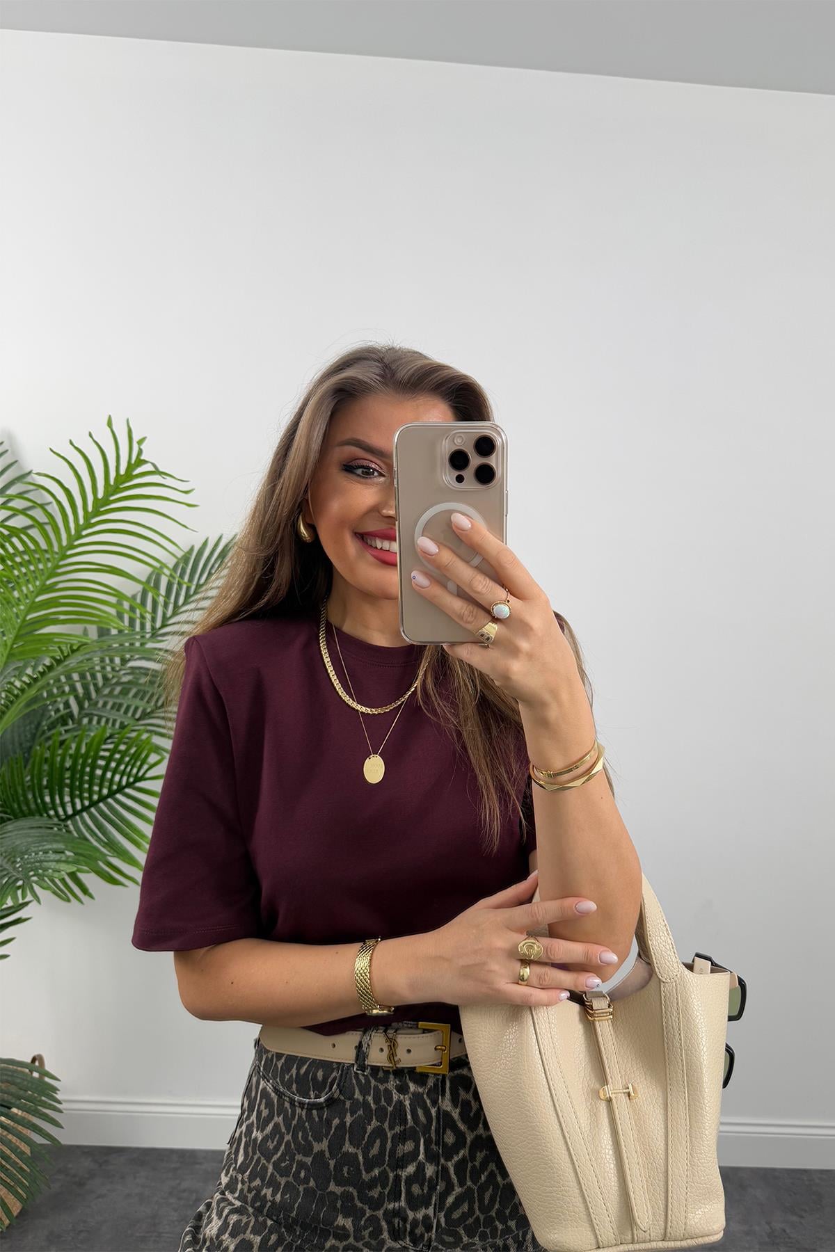 Vatkalı Tok Kumaş Premium Kalite Tam Pamuklu Tshirt Bordo