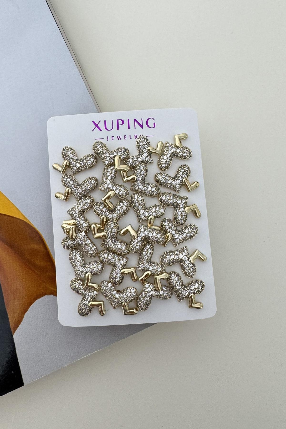 Xupıng Çift Kalp Taşlı Küpe