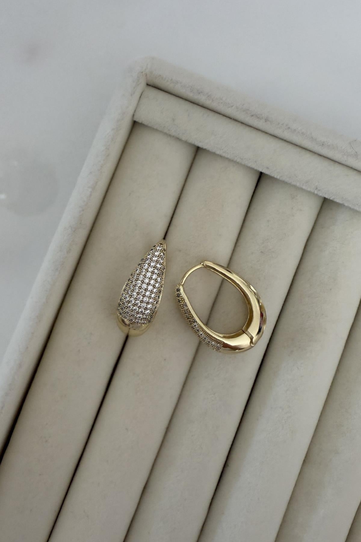 Xupıng Zirkon Taşlı Oval Küpe