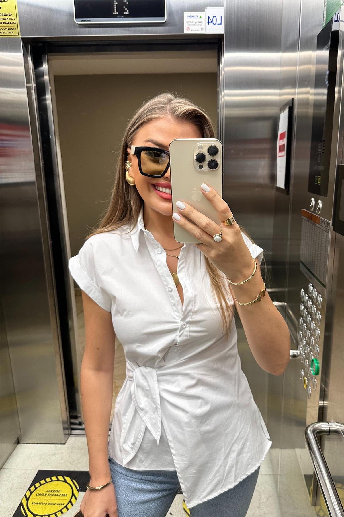 Zra Model Düğüm Detaylı Tasarım Beyaz Gömlek