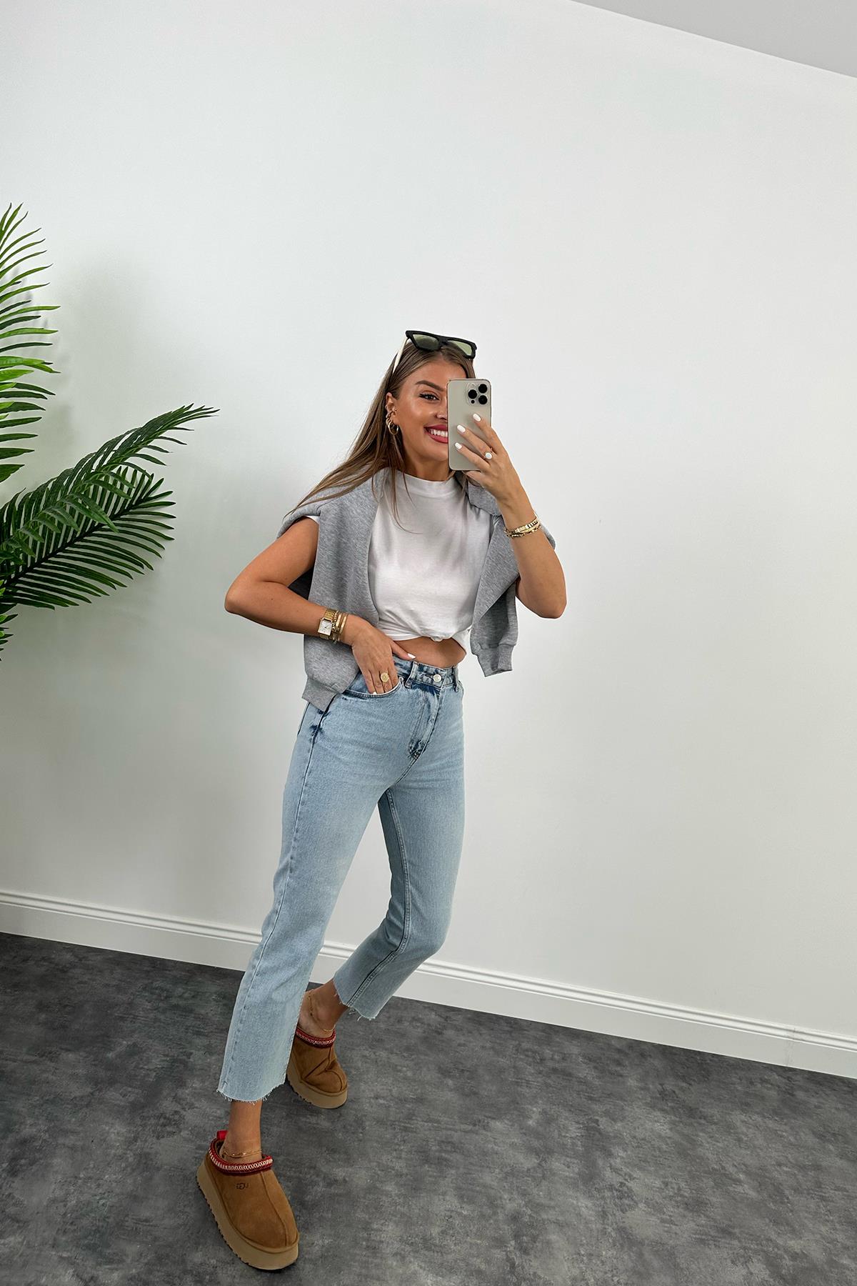Zra Kesik Paça Flare Jean Light Blue