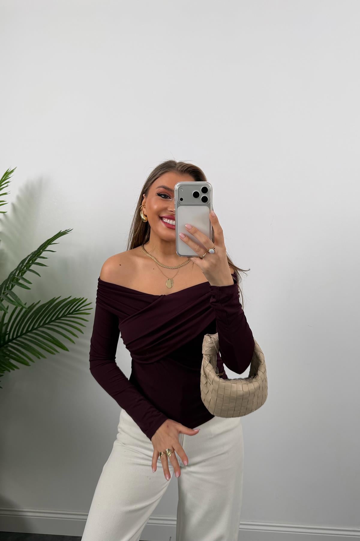 Zra Model Çapraz Yaka Likralı Sanddy Bluz Mürdüm