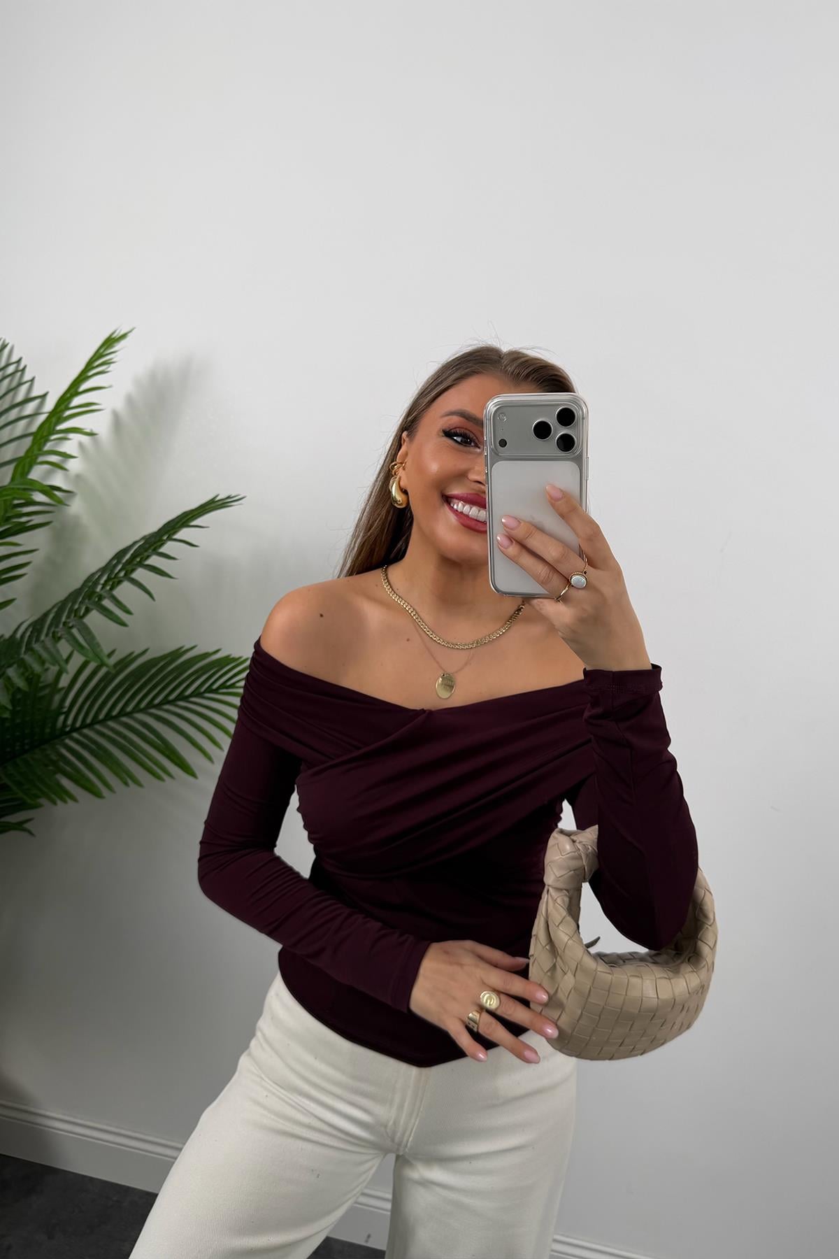 Zra Model Çapraz Yaka Likralı Sanddy Bluz Mürdüm