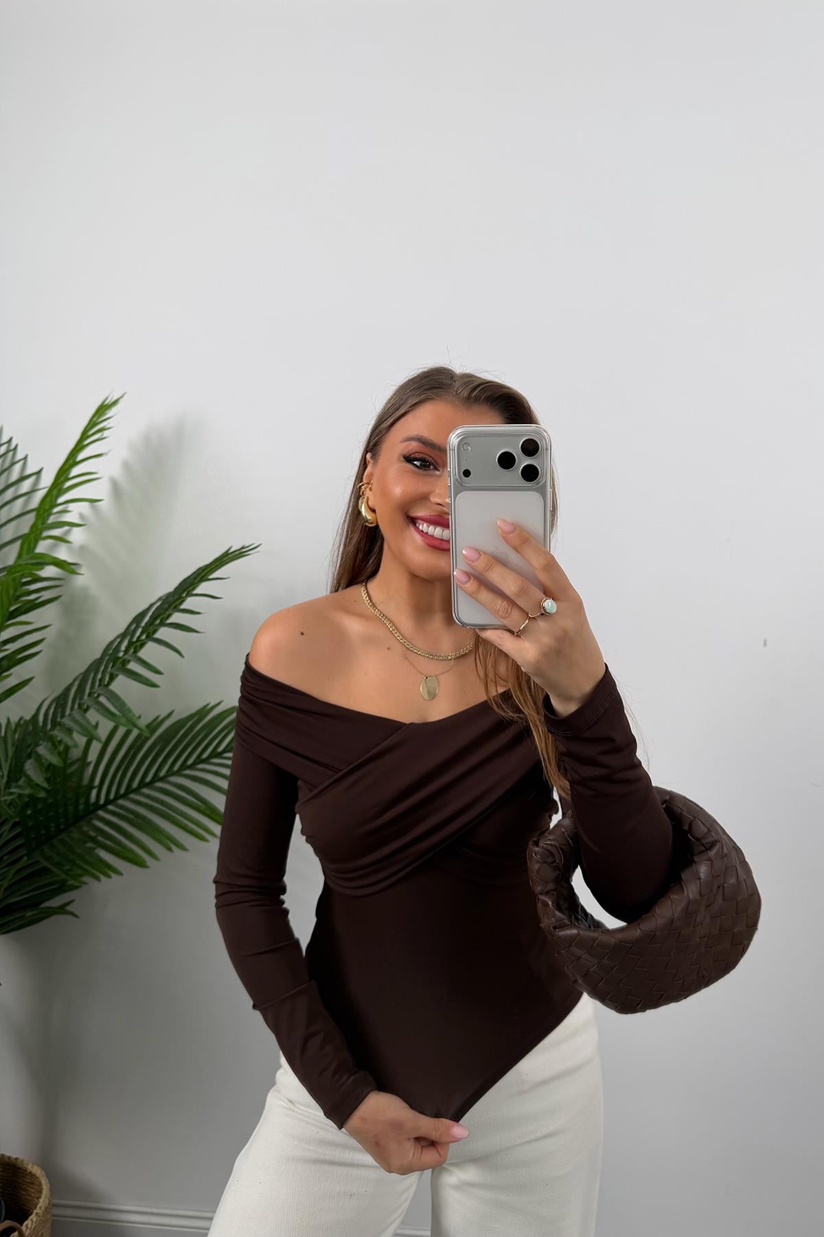 Zra Model Çapraz Yaka Likralı Sanddy Bluz Acı Kahve