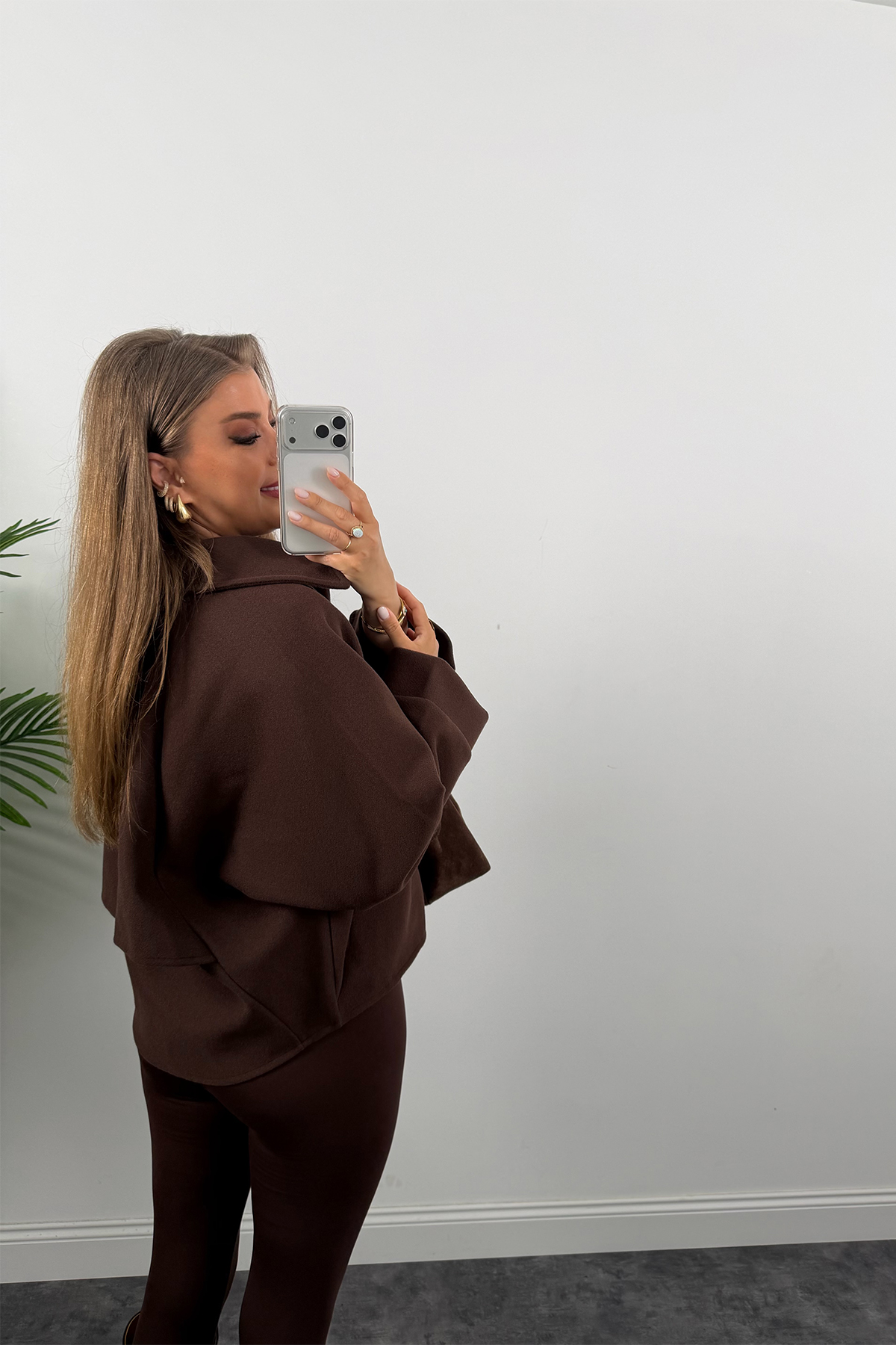 Zra Model Kaşe Panço Ceket Kahverengi