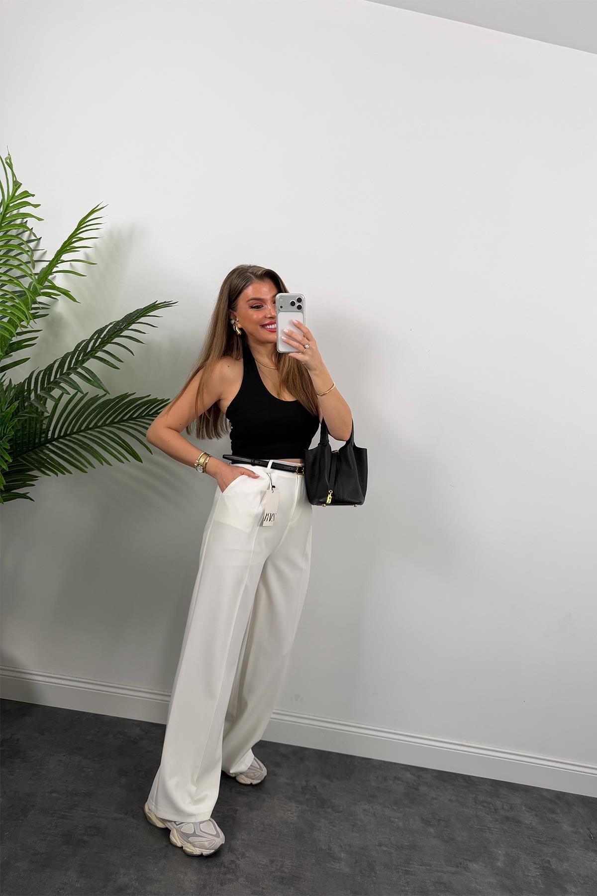 Zra Model Pileli Dökümlü Palazzo Ekru 