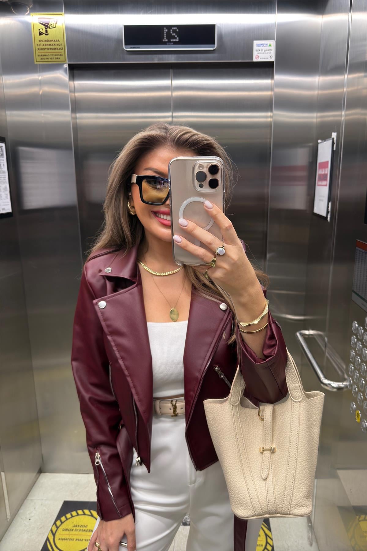 Zra Model Vegan Deri Biker Ceket Bordo