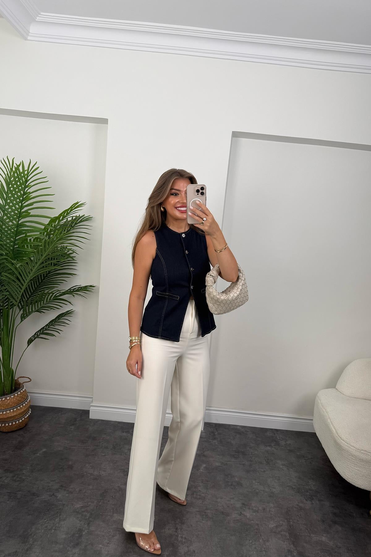 Zra Premium Seri Likralı Düğmeli Jean Yelek