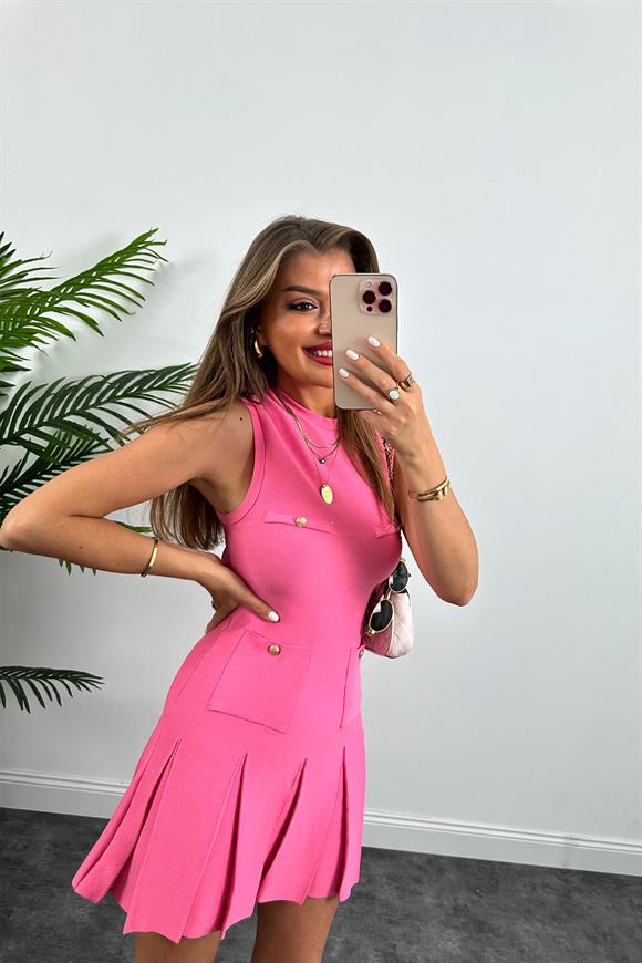  Marka model Lüx Kalite Tasarım Çelik Triko Elbise  Pembe