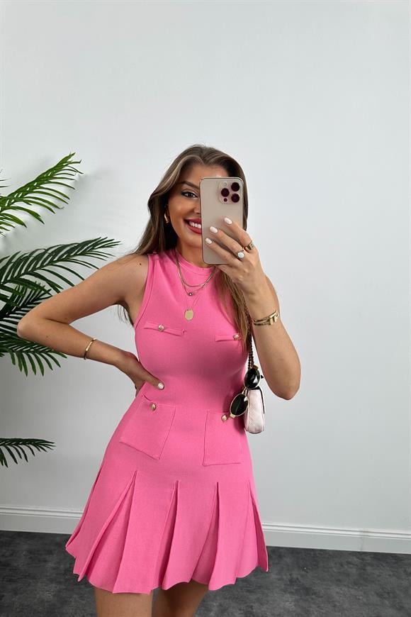  Marka model Lüx Kalite Tasarım Çelik Triko Elbise  Pembe