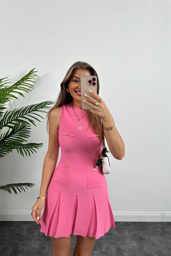  Marka model Lüx Kalite Tasarım Çelik Triko Elbise  Pembe