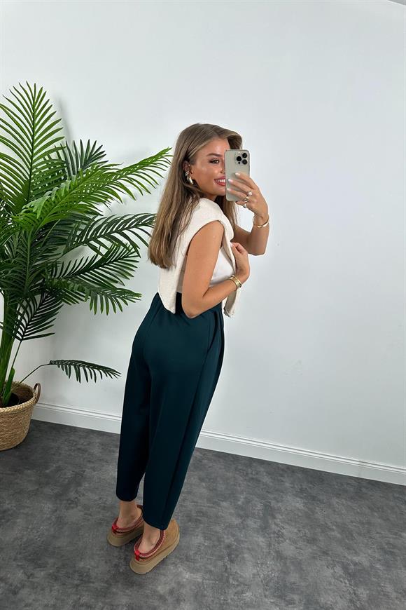 1. Sınıf Kalite Oysh Kumaş Beli Lastikli Harem Pantolon Zümrüt 