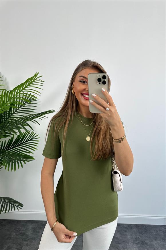 1. Sınıf Kalite Massi Model %100 Pamuklu Lüx Basic Tshirt Haki Yeşili