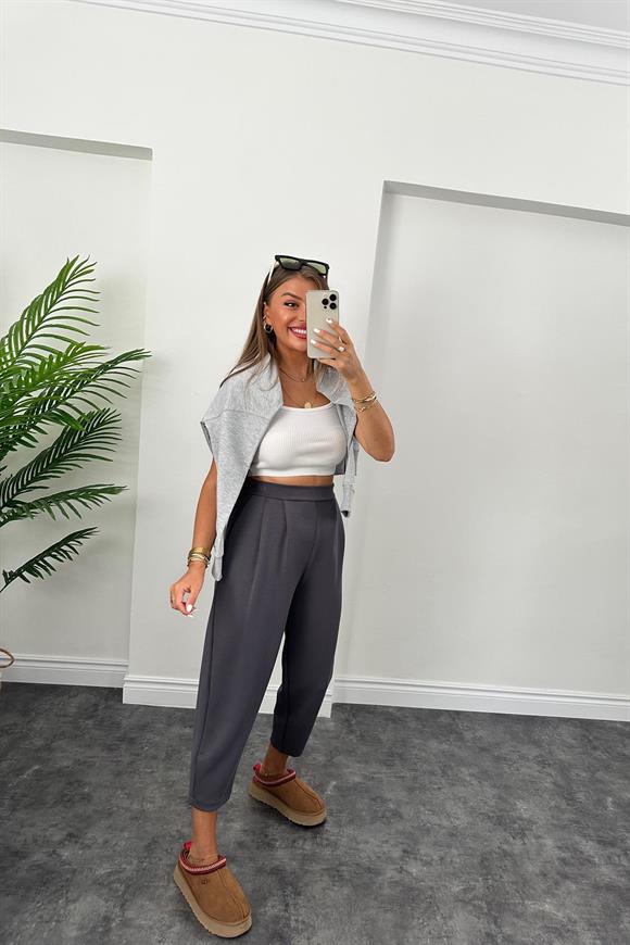 1. Sınıf Kalite Oysh Kumaş Beli Lastikli Harem Pantolon Antrasit