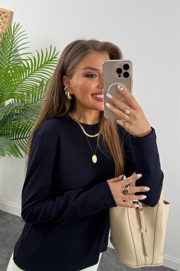 1. Sınıf Kalite  Massi Model Tam Pamuklu Uzun Kol Basic Koyu Lacivert 