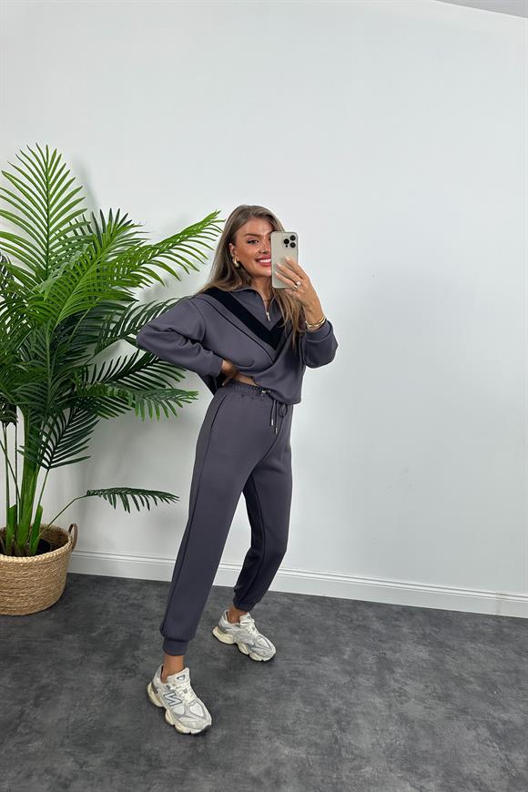 Fermuarlı Şeritli 1. Sınıf Kalite Oysh Model Modal  Kumaş Takım Antrasit