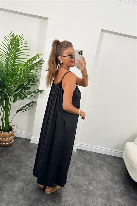 1. Sınıf Kalite İthal Oysh Kumaş Cepli Maxi Elbise Antrasit