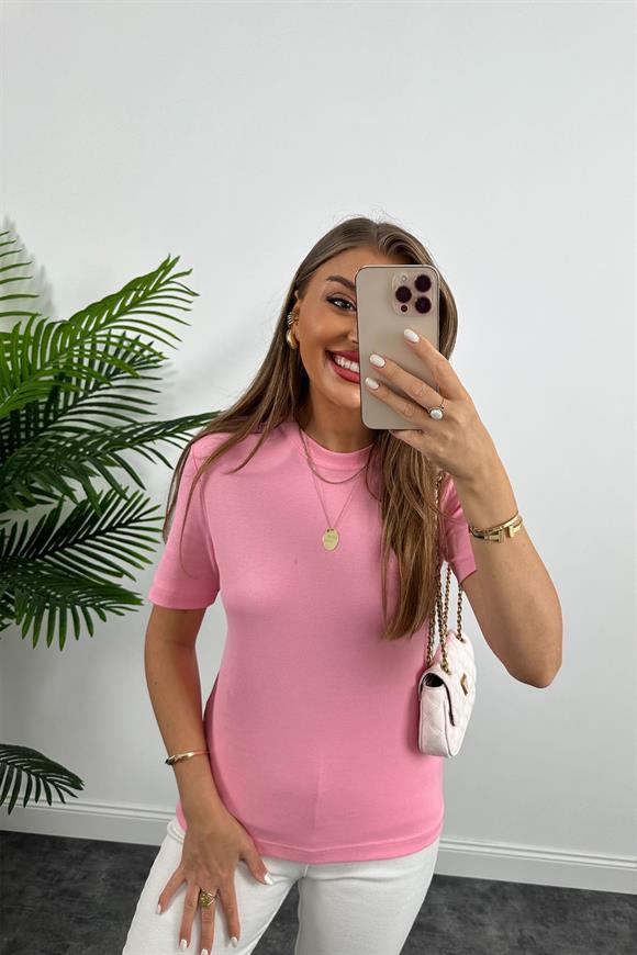 1. Sınıf Kalite Massi Model %100 Pamuklu Lüx Basic Tshirt Pembe
