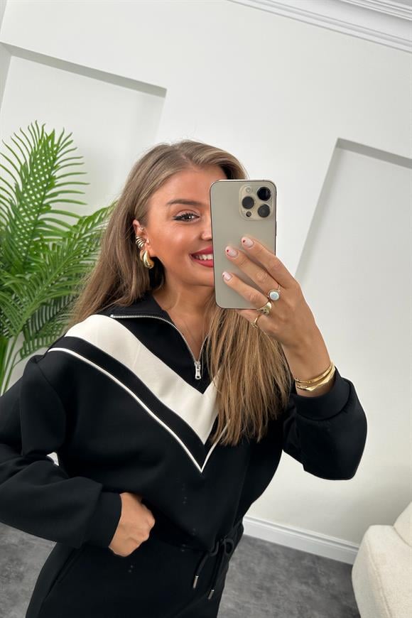 Fermuarlı Şeritli 1. Sınıf Kalite Oysh Model Modal  Kumaş Takım Yıkamalı Siyah